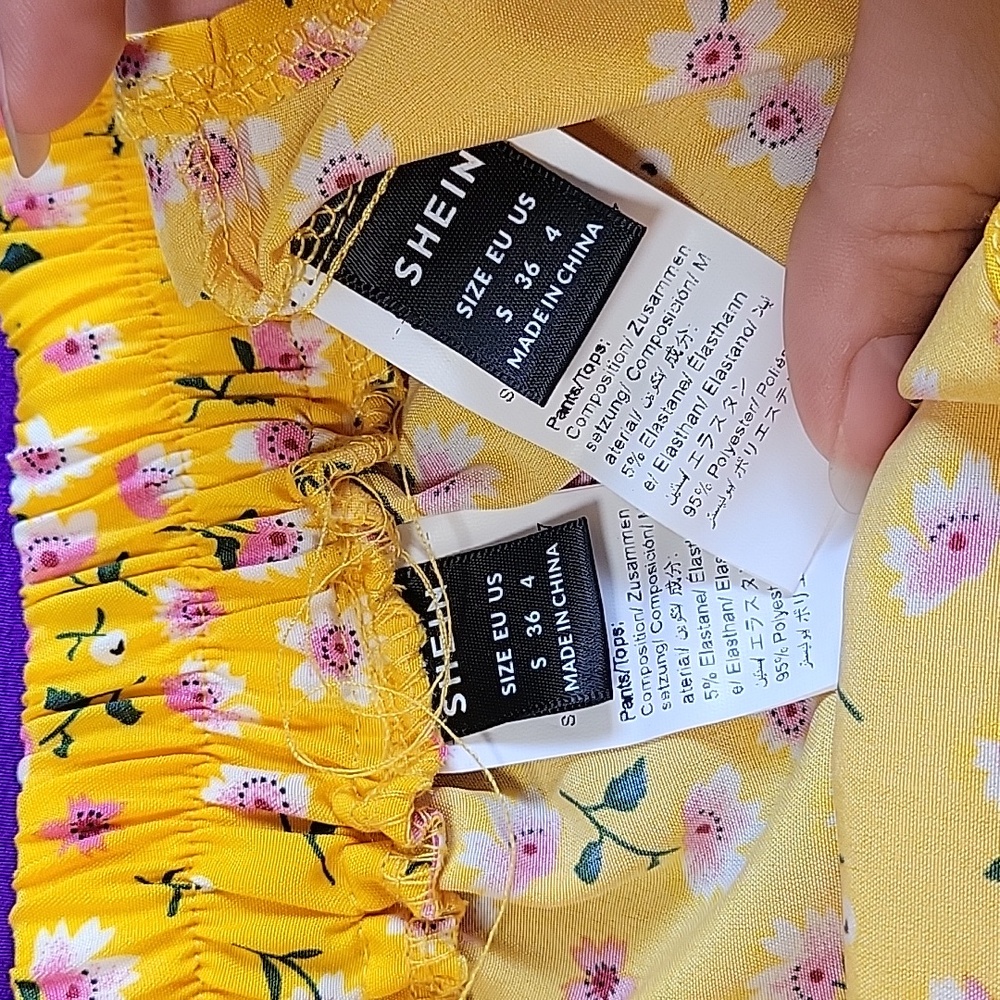 Shein mustard yellow pink floral off shoulder 2 piece set - Picture 14 of 15